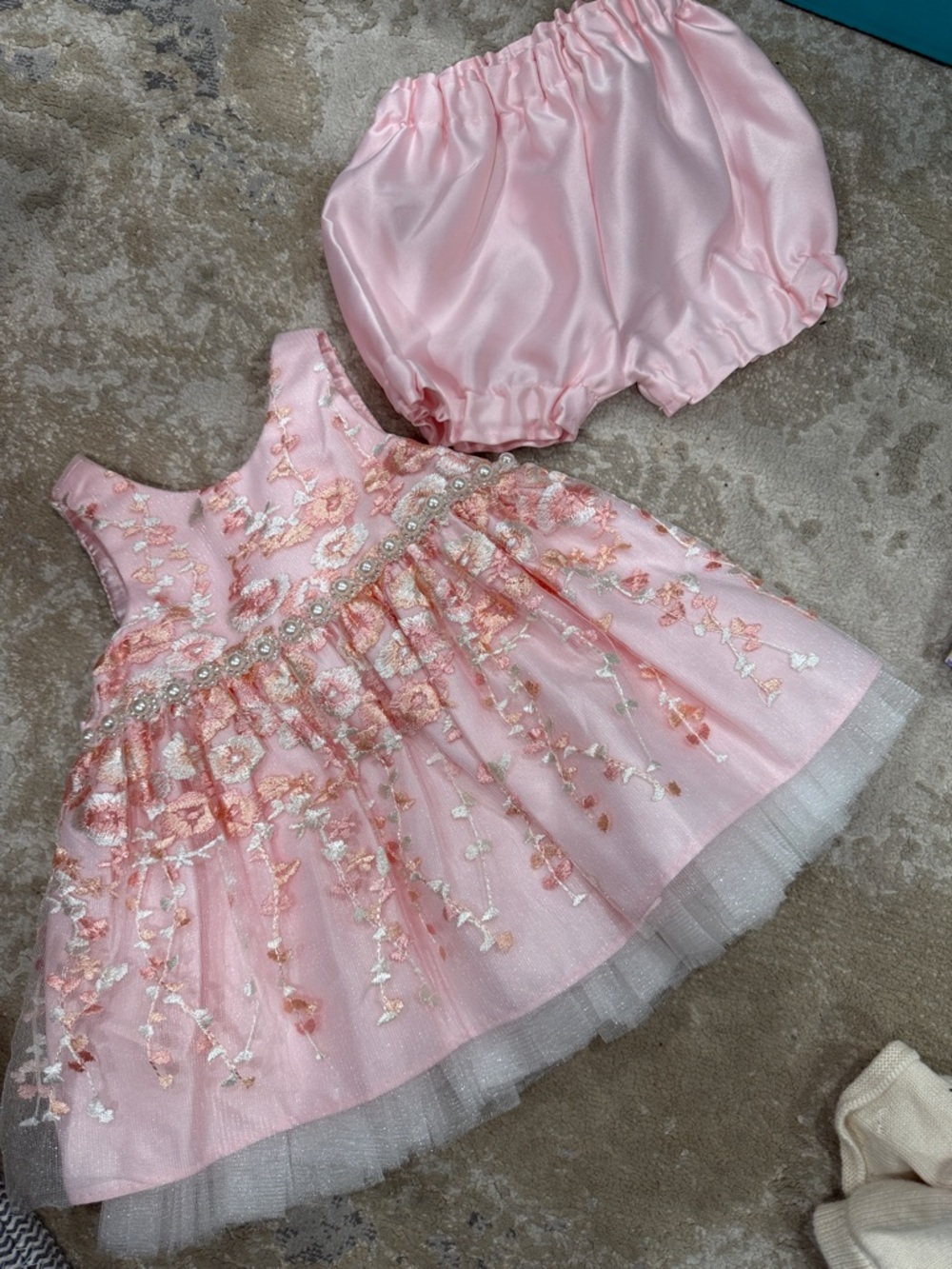 American Princess Pink Floral Embroidered Dress with Satin Bloomers 6M